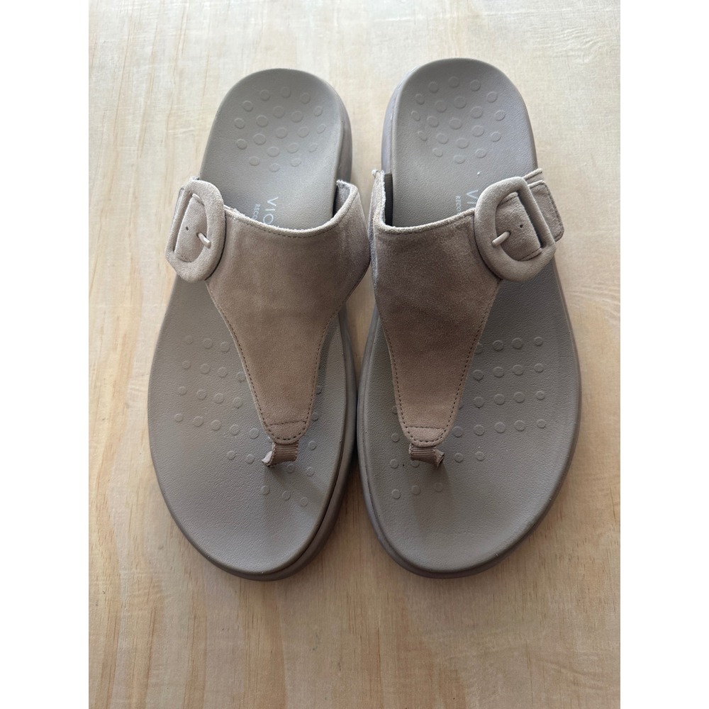 Vionic Recovery RX Suede Thong Sandals Buckle Taupe Tan Womens 11
